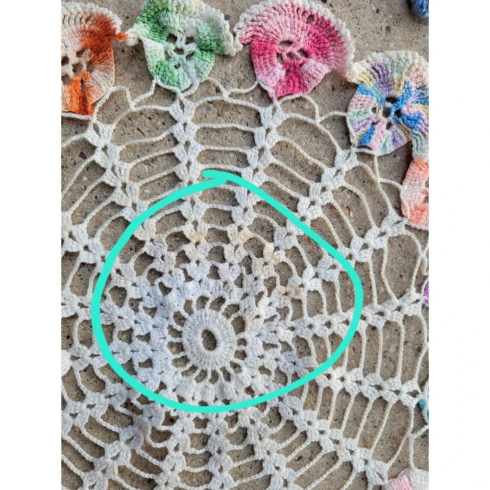 Lot 4 Vintage Hand Crocheted Doilies Round Multi Color Ruffled Lace Flowers-Read